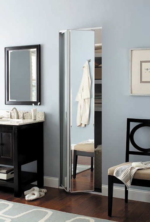 Bi-fold mirror closet door.