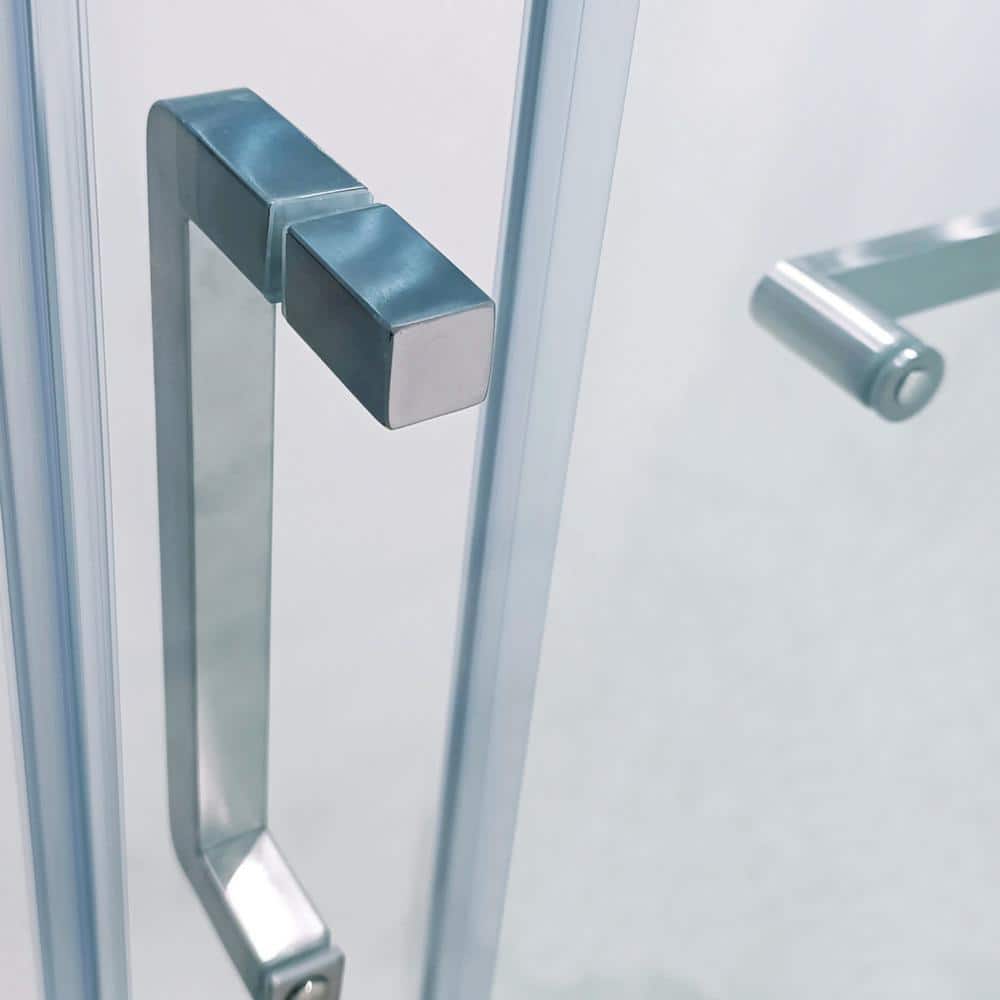 Vertical one-sided handle for sliding door and just the side of a contemporary styled towel bar in brushed nickel finish